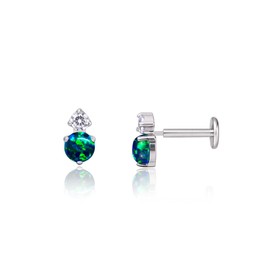 Limerencia G23 Hypoallergenic 18g Flat Back Stud Earrings | F136 Implant Grade Titanium Press Fit Threadless Push Pop in Cartilage Helix Labret Lip Monroe Tragus Piercing Studs (CZ + Green Opal)
