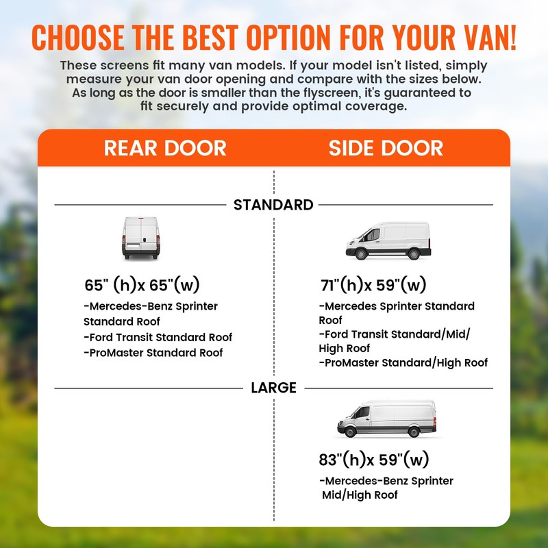 LFGUD 65''H x 65''W Van Bug Screen Universal Size Rear