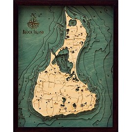 Block Island, Rhode Island 3-D Nautical Wood Chart, Small, 16" x 20"