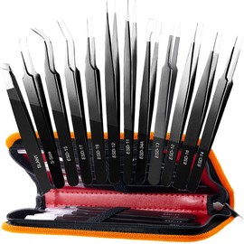 Antonki Tweezers, Precision Tweezer Set, Craft Tweezer Kit, Soldering Tweezers, Jewelry Tweezers, Ingrown Tweezers, Eyelash Extension Tweezers, Eyebrow Tweezers - 12 Pack with Case