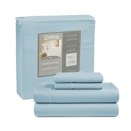 100% Egyptian Cotton Sheets King Size, 800 Thread Count 4 Piece Breathable Bed Sheet Set, 15" Deep Pocket King Sheets Cotton, Solid Sateen Weave Luxury Hotel Collection, No Pill & Shrink- Light Blue