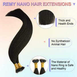 KOCONI 50g 1g/Strand Nano Ring Hair Extensions Real Human Hair Nano Beads Remy Human Hair Extensions Nano Ring Hair Extensions 18 inch #1B Natural Black Nano Ring Hair Extensions