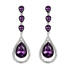 EVER FAITH Wedding Party Rhinestone Crystal Twist Teardrop Statement Pierced Drop Dangle Earrings Purple