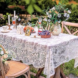 French Embroidery Lace Tablecloth - Round/Rectangular/Square Options for Coffee Tables, Vintage White Lace Table Cover for Kitchen, Dining Room, Party, Banquet, Wedding, Picnic, Home Decor（53*53in）