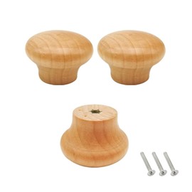 Plorede 3Pcs Wooden Drawer Knobs, Round Cabinet Handles with Screws, 3.5cm x 2cm, Wood, 100% Wood, Wooden