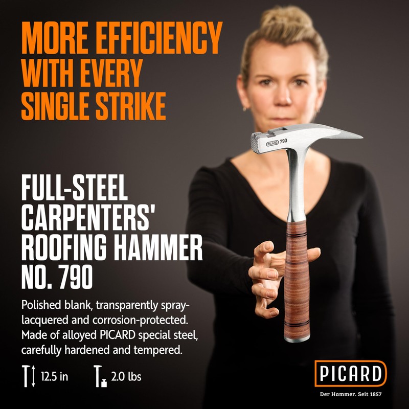 Picard Full-Steel Roofing Hammer, Carpenters Hammer, Checked Face, Magnetic Nail
