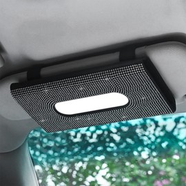 nyatek Bling Car Sun Visor Tissue Box Mask Holder, Bling Car Accessories for Women Girls, Hanging Crystal Sparkling Diamond Napkin Holder Paper Towel Cover,PU Leather Backseat Tissue Case