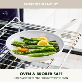 GreenPan Dover 12” Frying Pan Skillet, Non-Toxic PFAS-Free PFOA-Free Ceramic Nonstick Coating, Sear Saute Fry Egg Omlete, Dishwasher & Oven Safe, Stay Cool Handle, Easy Pour Rims, Cream White