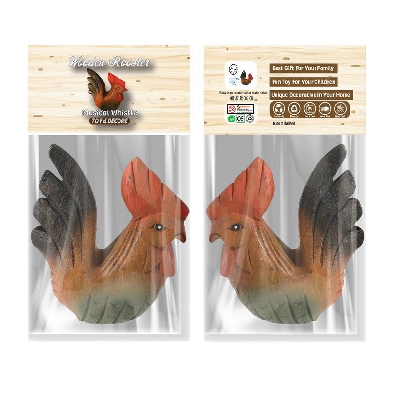Painted Wooden Musical Whistle Rooster Instrument - Size: Medium 4"