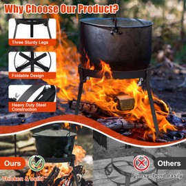 Lcokeiy Campfire Tripod for Cooking, Outdoor Camp Fire Cooking Equipment for Dutch Oven Tripod, Portable and Foldable Fire Pit Stand, Heavy Duty Cooking Tripod