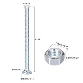 sourcing map 5/16-18 x 4-1/2" Square Neck Carriage Bolts with Nuts & Washers, Carbon Steel Coach Bolt Screws 5 Set