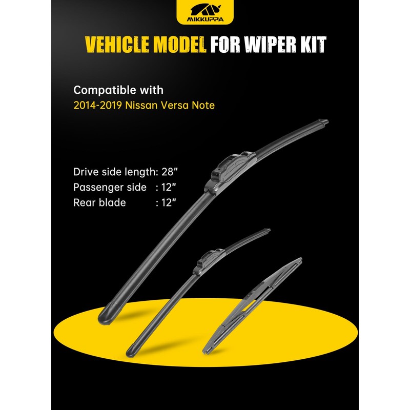 28"+12"+12" Windshield Wipers Blades Replacement for 2014-2019 Versa Note, U/J