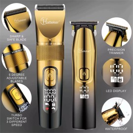 Hatteker 4-IN-1 Hair Clipper Cordless Electric Trimmer Salon Barber Shaver Kits - Luxury Gold Set