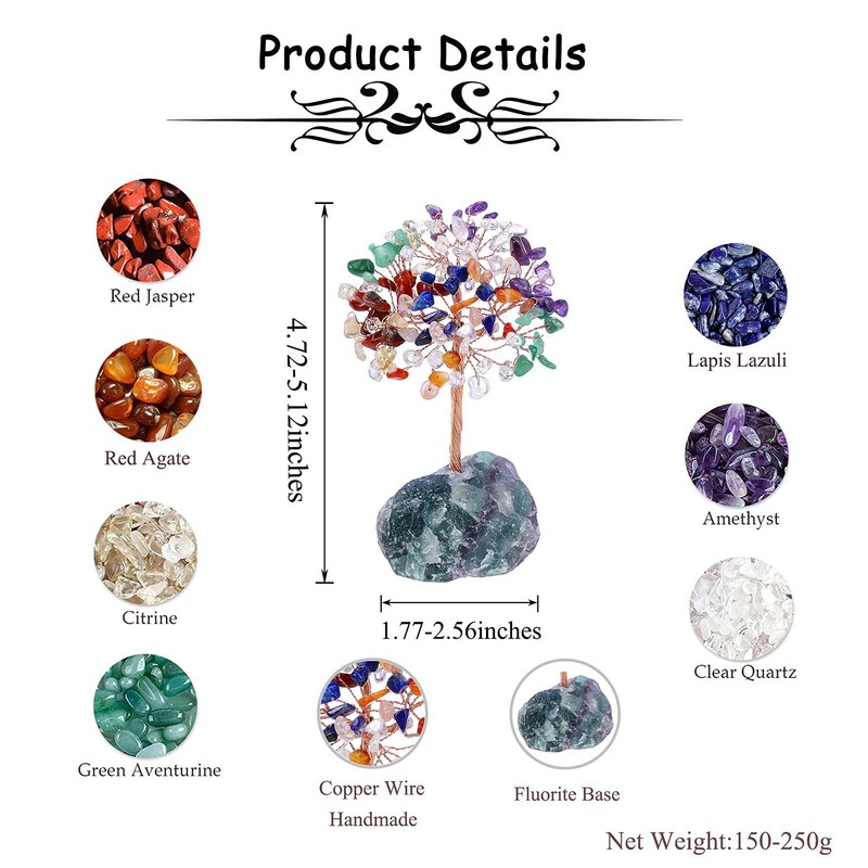 PESOENTH 7 Chakra Crystal Tree Feng Shui Money Tree Healing