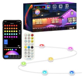 LIANWO100FT RGB Eaves Lights with App & Remote Control, IP67 Waterproof Outdoor Lighting, DIY Scene Modes for Garden, House, Party, Holiday Decor (Permanent Installation)