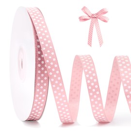 FAKILO Polka Dot Grosgrain Ribbon 10mm X 22m Pink and White Dot Craft Ribbon for Gift Wrapping Christmas DIY Crafts Hair Bows Wedding Party Decor Sewing and Home Decoration