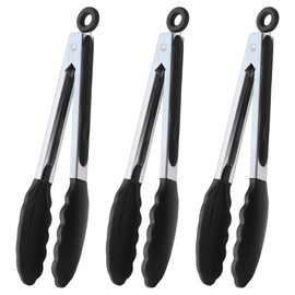 HINMAY 9" Silicone Kitchen Tongs with Silicon tips, Set of 3 (Red Blue Green)