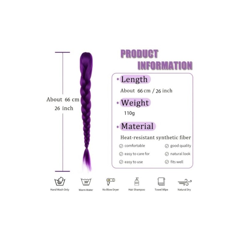 Purple Braided Ponytail Hair Extension, Claw Clip in Synthetic Braid