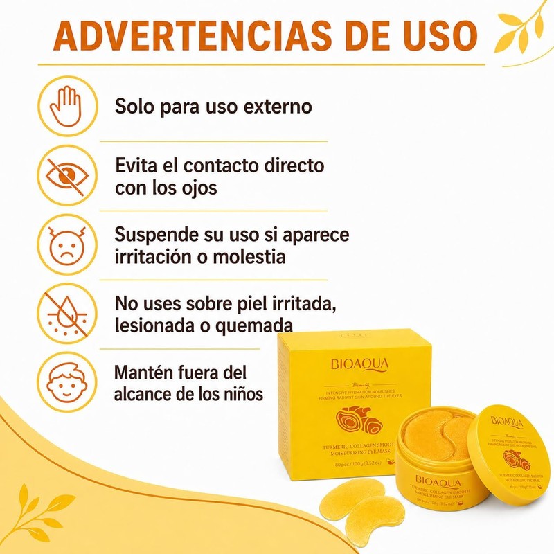 BIOAQUA Parches para Ojos de Cúrcuma y Colágeno, Hidratantes, 80