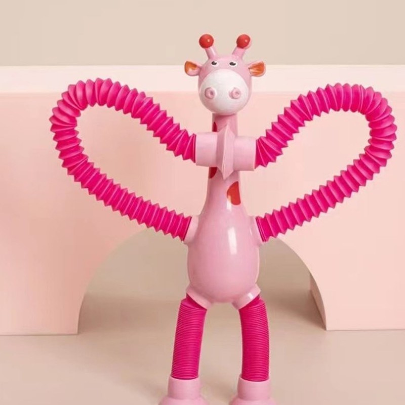 4Pcs Giraffe Tube Toy Telescopic Suction Cup Tube Giraffe Toy