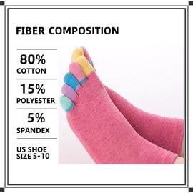 FULIER Women Girl's Pilates Five Finger Toe Yoga Sport Cotton Ankle Socks 5 Pack
