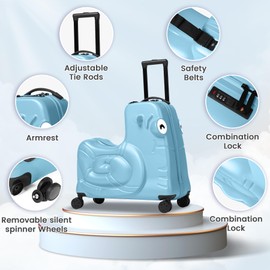 SEA PUNK Kids Luggage, Kids Ride-on Luggage with Spinner Wheels Suitcase, Kid's Ride-On Suitcase Help Your Child Relax, Carry On Trolley Luggage with Password Lock (Blue, 20 inches)