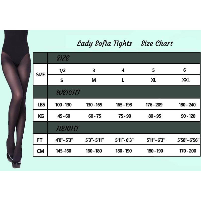 Lady Sofia 60 Denier Classic Opaque Microfiber Footless Tights (XL,