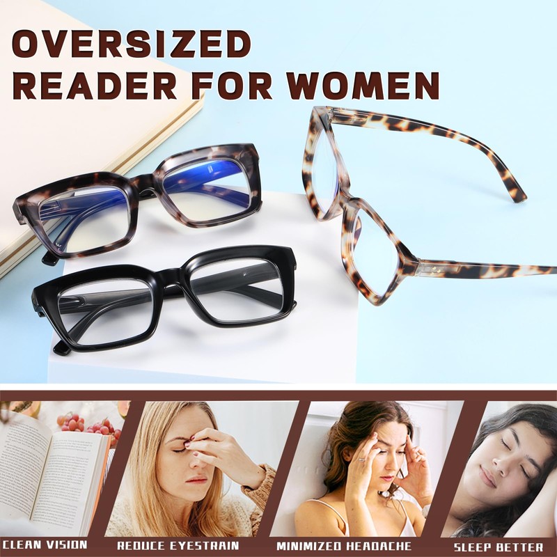 Hubeye Reading Glasses for Women 3 Packs Oprah Style Square