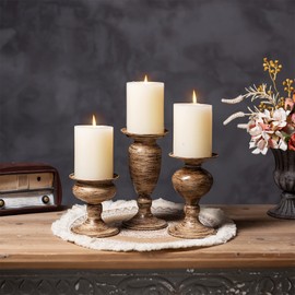 Sziqiqi Vintage Pillar Candle Holder Metal Candleholder Set of 3 Brown Shabby Chic Candle Stand Candlesticks Holders Decorative Table Centerpiece Fireplace, Home Decor Gourd-Shaped Design