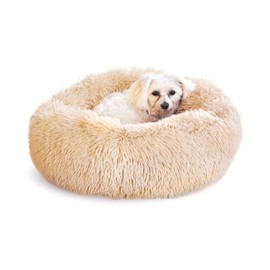 Whiskers & Friends Calming Cat Bed, Cat Bed for Indoor Cats, Calming Dog Bed for Small Dogs, Orthopedic Cat Bed, Donut Cat Bed, Dog beds for Small Dogs, Up to 25lbs, Washable (Khaki)