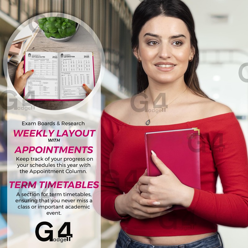 G4GADGET 2025 A4 Week To View Pink Diary Week On