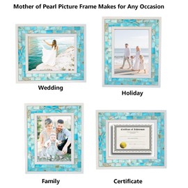 GIFTME 5 Picture Frame 5x7 Mother of Pearl Mosaic Photo Frame,Beach Tabletop or Wall Hanging Picture Frame(5x7 inch, Blue,1pc)