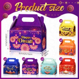 Kolldenn 48 Pcs Happy Diwali Party Favor Gift Boxes, Diwali Treat Boxes Indian Festival of Lights Gifts Gable Boxes Goodie Candy Snack Sugar Chocolate Gift Boxes for Diwali Party Decorations