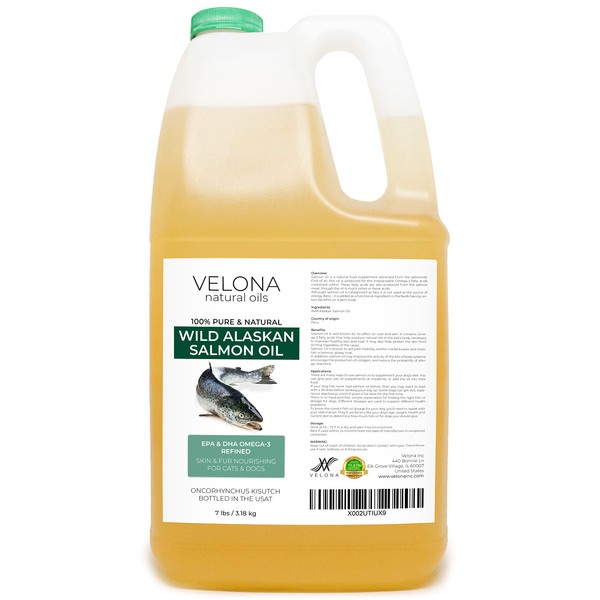 velona Wild Alaskan Salmon Oil - 7 lb | 100% Pure Refined Oil | for Dogs & Cats - Supports Joint Function | Omega 3 Liquid Food Supplement for Pets - Natural EPA + DHA Fatty Acids for Skin & Coat