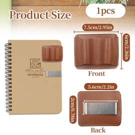 ORNAROVI Leather Pen Holder for Notebook, 2.9 x 2.3Inch Handmade Small Notebook Pen Holder with Clip, Double Slot Pencil Pen Sleeve for Journal, Book, Clipboard (Brown)