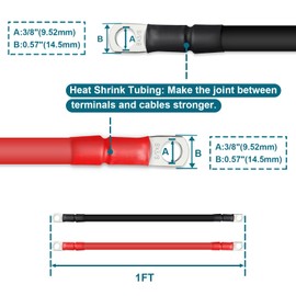 ZONBANG 8 AWG Battery Cable with 3/8 inch Terminals, Copper Battery Inverter Cables for Car RV Automotive Solar, 1FT(2 Pack)