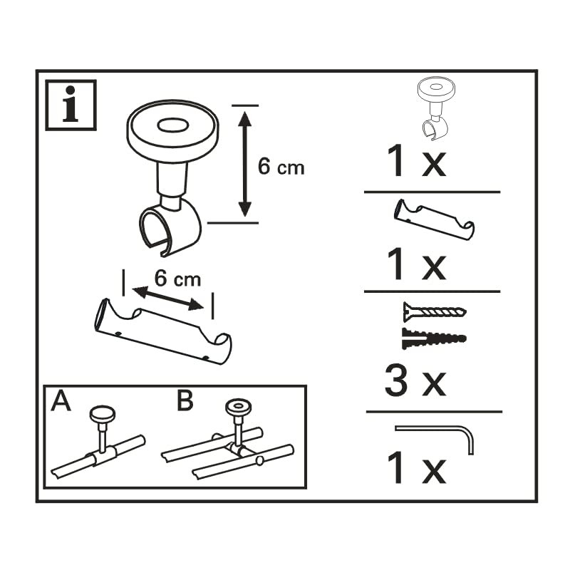 Refila 2 Pack Diameter 19mm(0.75 inch) Double Curtain Rod Bracket