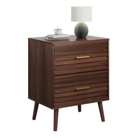 WLIVE Wood Night Stand with 2 Drawers, Mid Century Modern Nightstand, Fluted Bed Side Tablefor Bedroom, Dorm, Living Room End Table