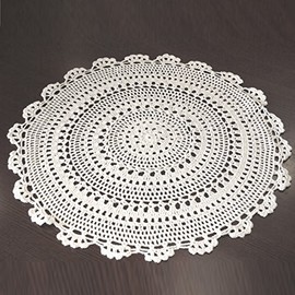 UOOOM 2 pcs Handmade Crochet Hollow Tablecloth Round Cotton Lace Table Placemats with Flower Pattern (White, Diameter 25cm)