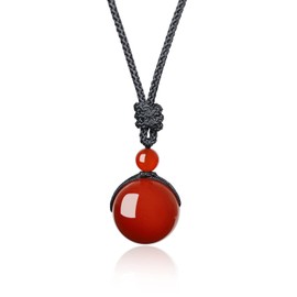 COAI Women's Men's Necklace with Gemstone Lucky Ball Pendant, Stone, Carnelian