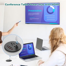 QBA Recessed Power Grommet with HDMI Port, 35W USB C Fast Charing, 3-inch Desk Power Outlet, 2 Outlets, 4 USB Ports, Flush Mount for Furniture Cabinet Home Office, ETL Listed