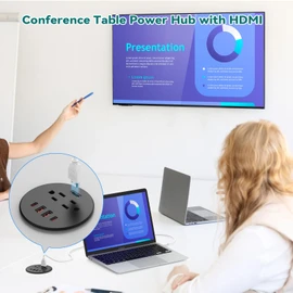 QBA Recessed Power Grommet with HDMI Port, 35W USB C Fast Charing, 3-inch Desk Power Outlet, 2 Outlets, 4 USB Ports, Flush Mount for Furniture Cabinet Home Office, ETL Listed