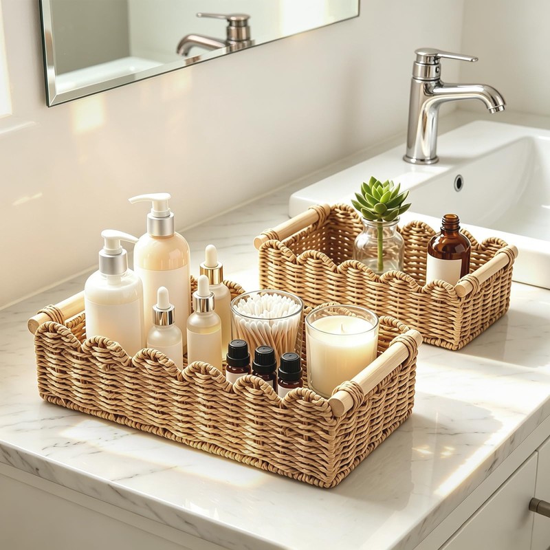 Paper Rope Storage Basket Set of 2, Toilet Paper Basket