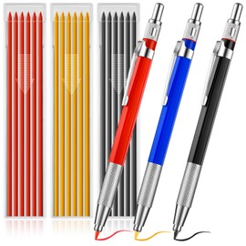 3 Pcs Welders Pencil with 36 Pcs Silver Round Refills, Welders Pencil for Metal, Welding Markers for Metal with Built-in Sharpener for Pipe Fitter Welder Steel Construction Fabrication Woodworking