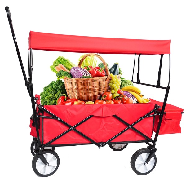 Heavy-Duty Collapsible Folding Wagon Cart, All-Terrain Utility Cart with Removable