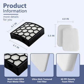 2 HEPA Filter + 6 Foam & Felt Filter Kit Replacement for Shark Navigator Zero-M Self-Cleaning Brushroll Pet Pro Upright Vacuum ZU60 ZU62 ZU62C NV150 NV151 NV255, Part #1238FT60 & 1239FT60