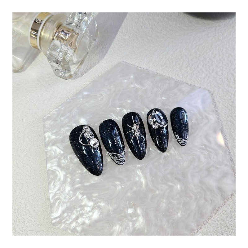 Deep Blue Eyes Handmade Nail Tips - Long Square /