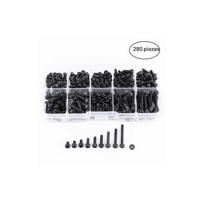 Tornillos M3 280PCS y Tuercas Hex de Acero de Aleaci?n