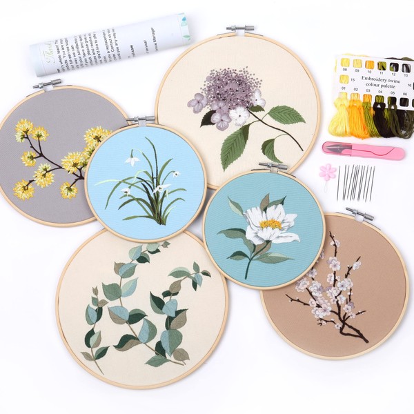 Myfelicity 6 Sets of Embroidery Kits, Flower and Grass Patterns,