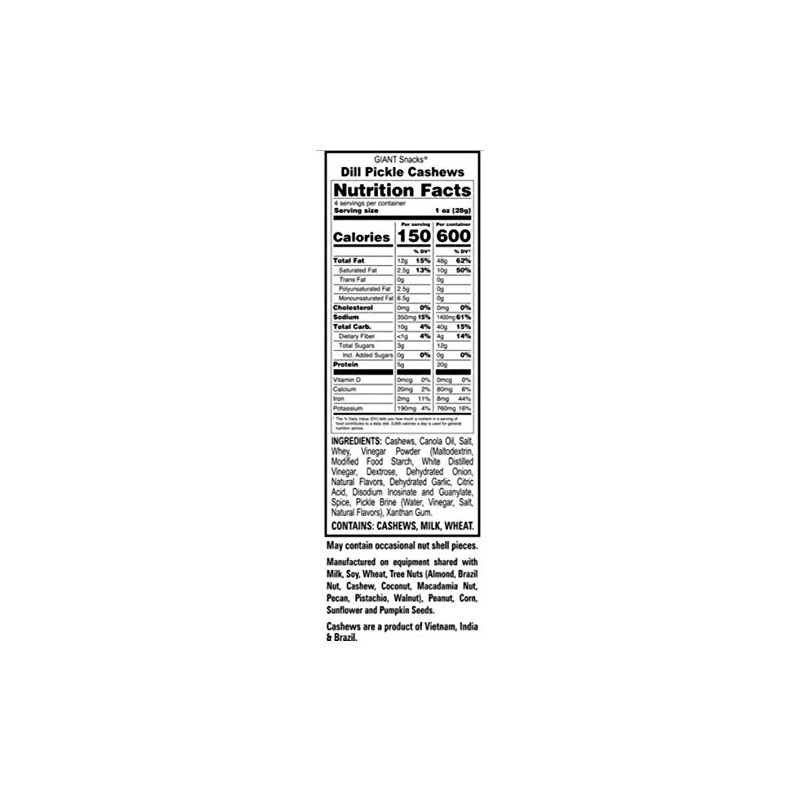 GIANTS Dill Pickle Flavored Cashews, (8-4 oz. Bags)